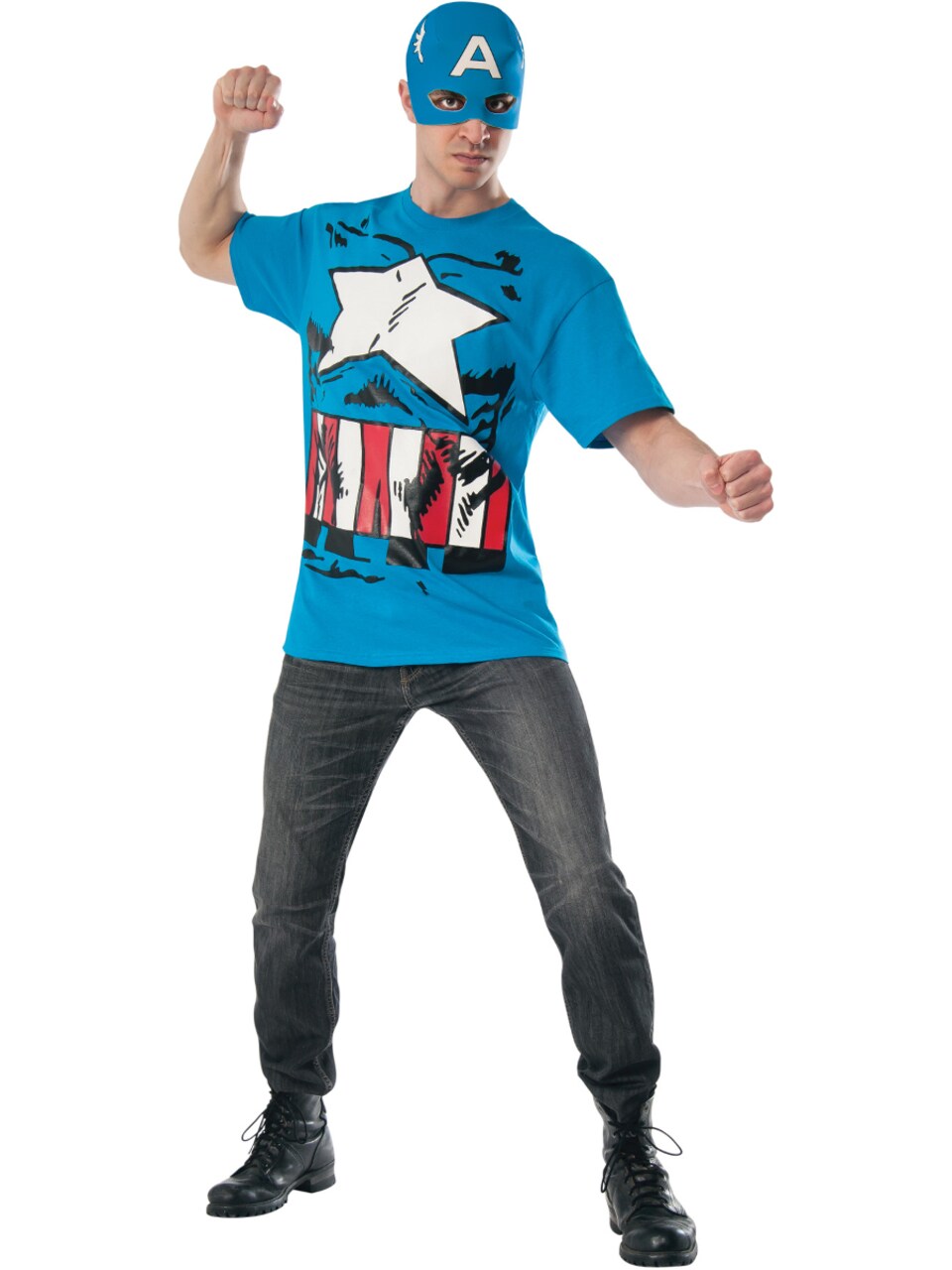 Adult Mens Marvel Vintage Comic Book Captain America Costume T-shirt Mask